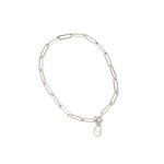 Sterling Silver 7mm Pearl Paperclip Bracelet