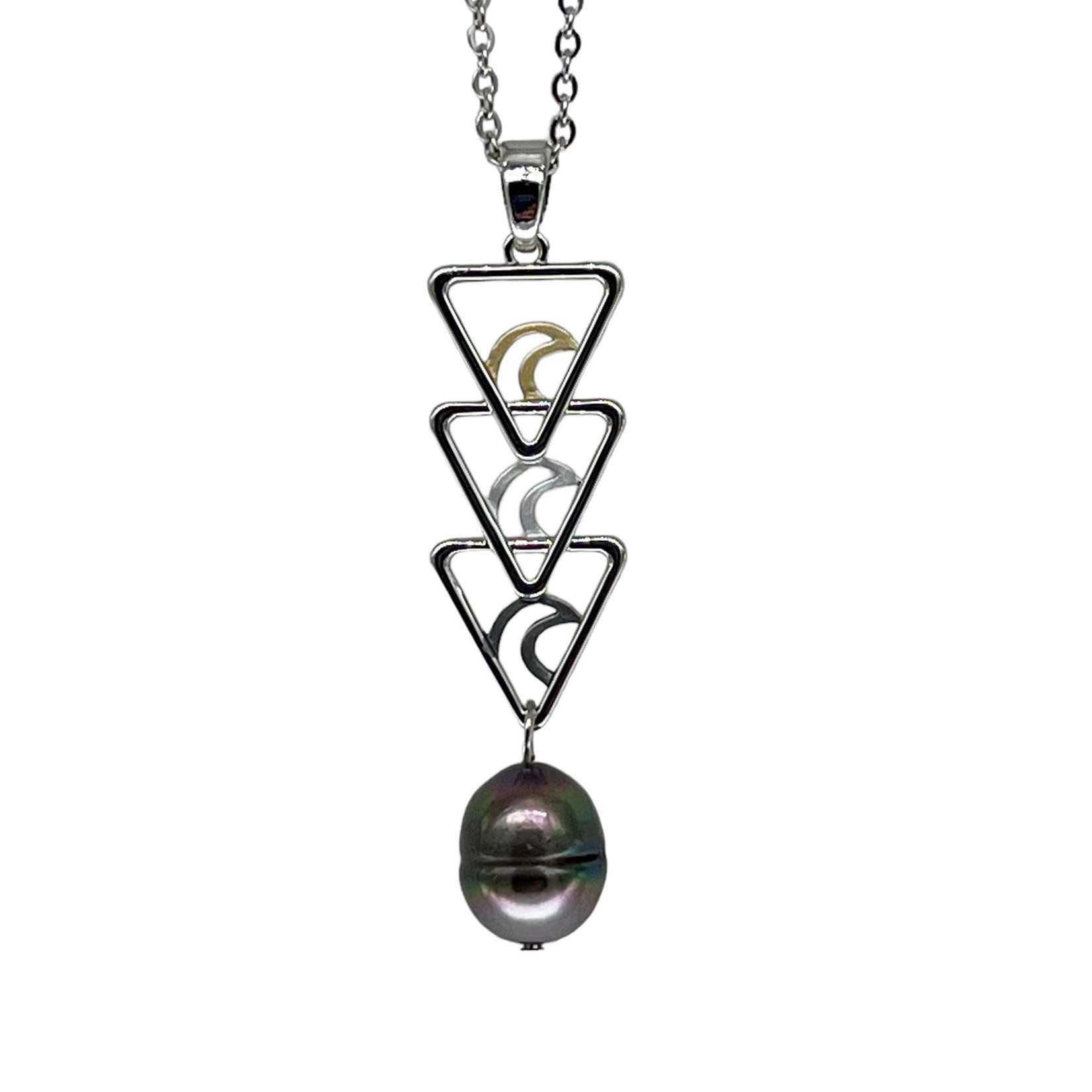Tricolor Copper and Pearl Pendant with Stainless Steel Chain Triangles Peacock Pearl