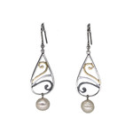 Tricolor Copper and Pearl Earrings Swirl White Pearl