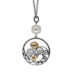 Tricolor Copper and Pearl Pendant with Stainless Steel Chain Sealife White Pearl