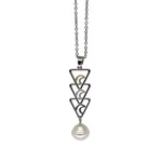 Tricolor Copper and Pearl Pendant with Stainless Steel Chain Triangles White Pearl