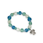 BGL7 Beach Glass Bracelet with Charm Light Turtle