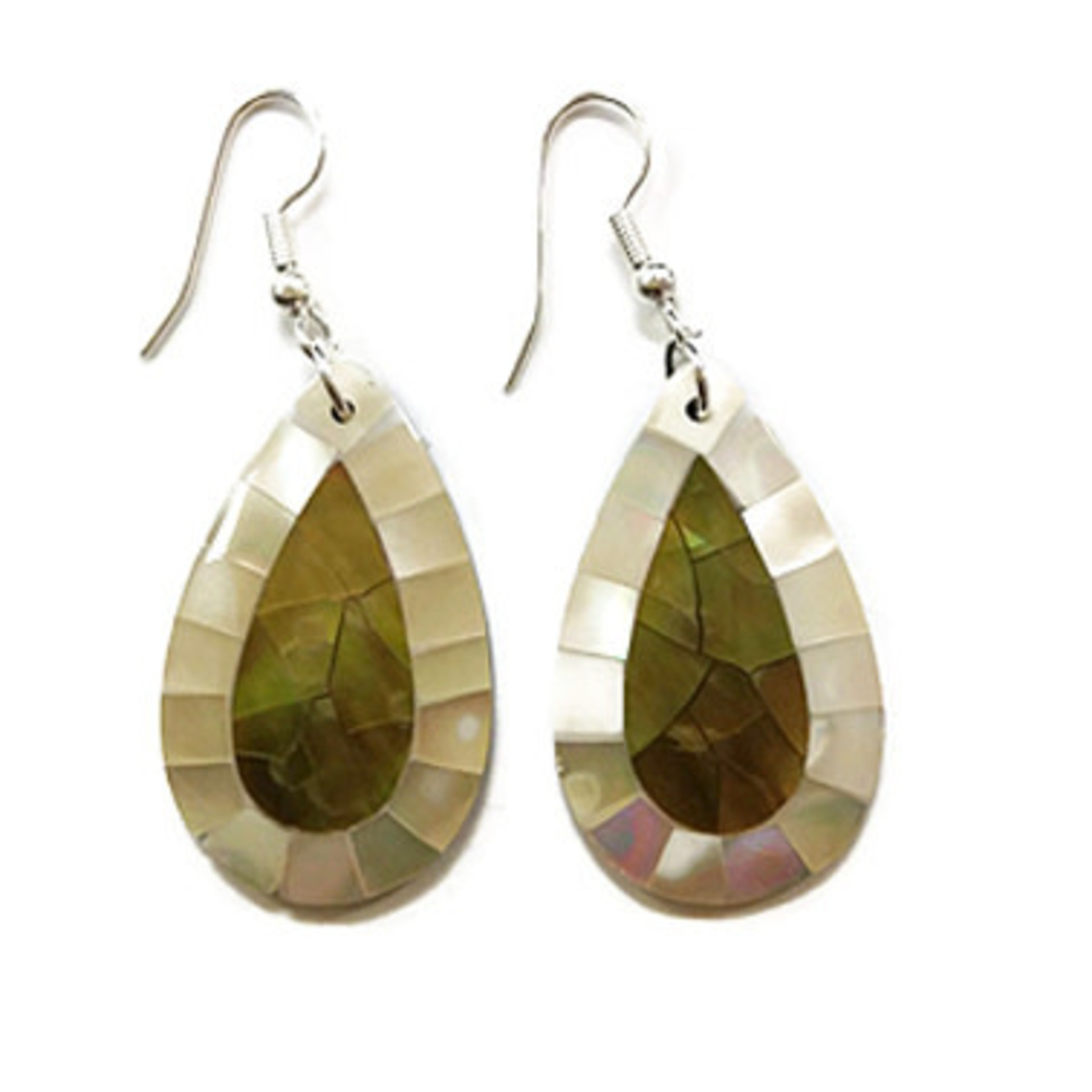 EA106 Shell Earrings Gold Teardrop with White Mother of Pearl Rim