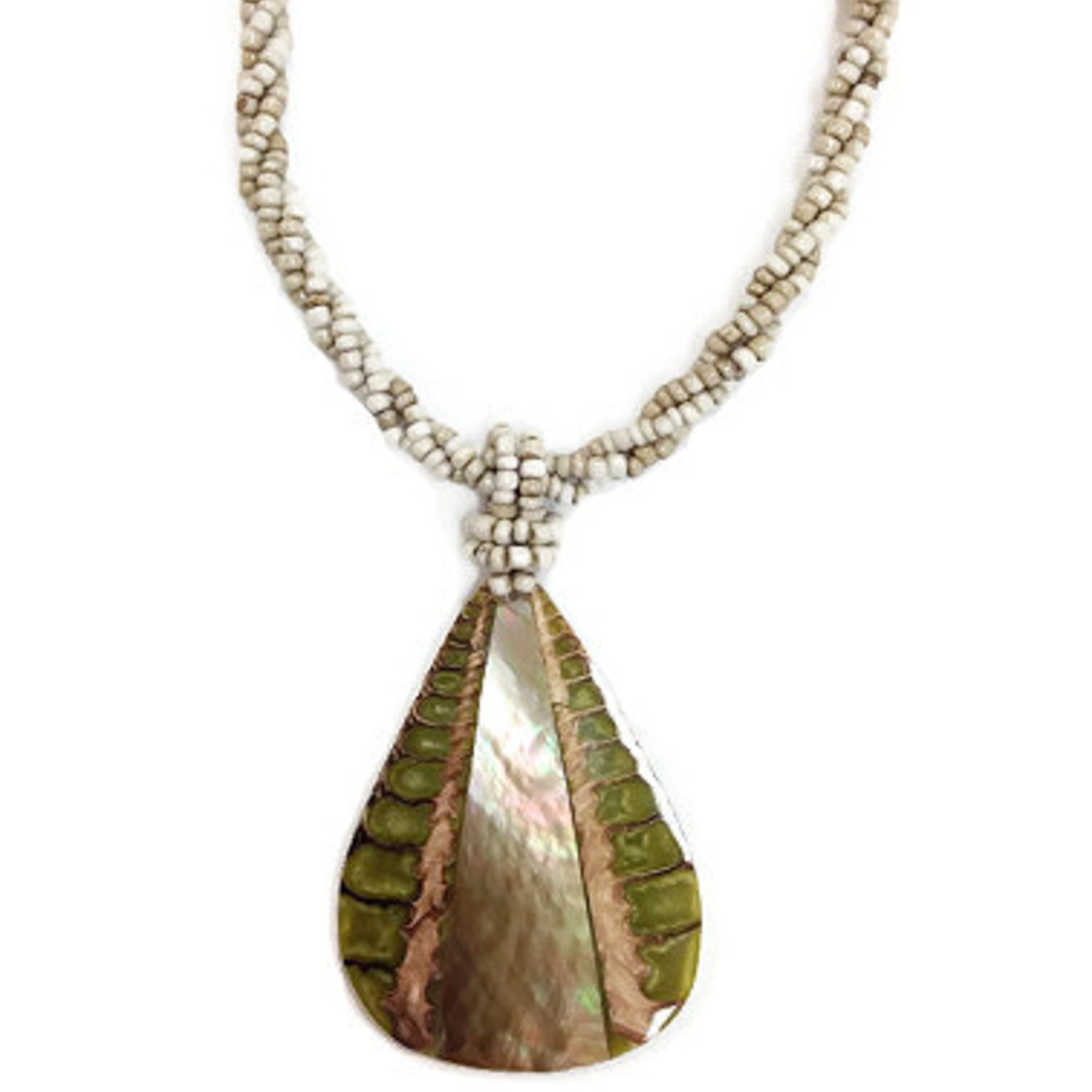 Shell Necklace Gold Sliced Teardrop with Cream Beads - N167