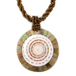 N110 Island Shell Necklace Spiral Cone with Gold Mosaic Trim with Gold Beads