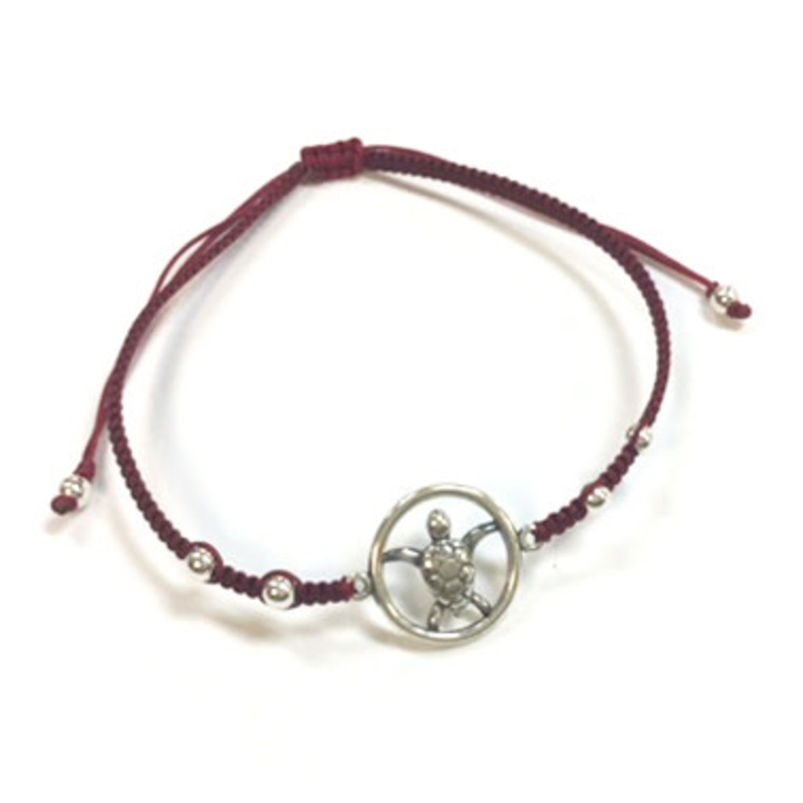 Adjustable String Bracelet with Silver Honu Brick