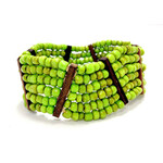 Beaded Stretch Bracelet with Wood Accents Green