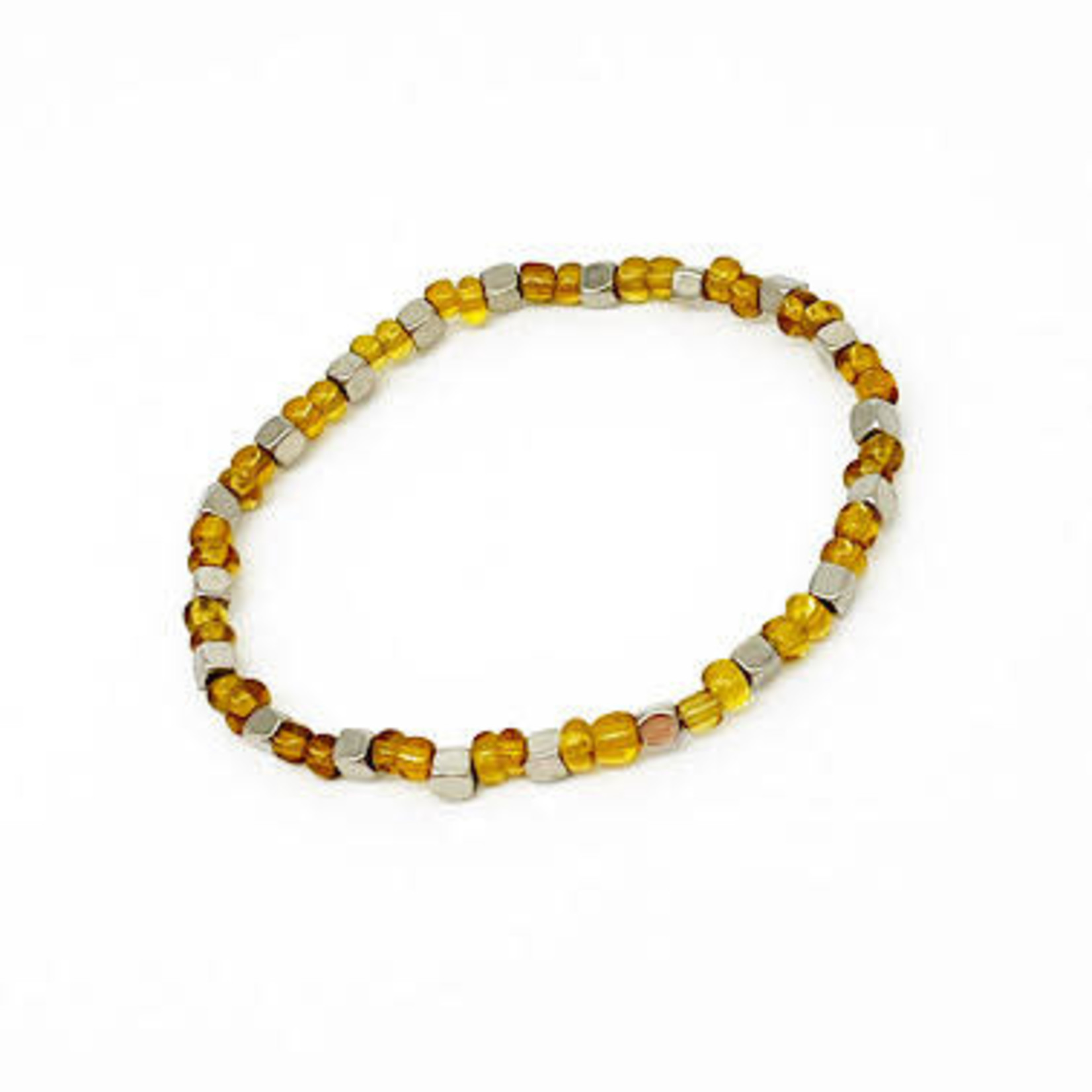 Brass Bead Stacker Stretch Bracelet Gold/Silver