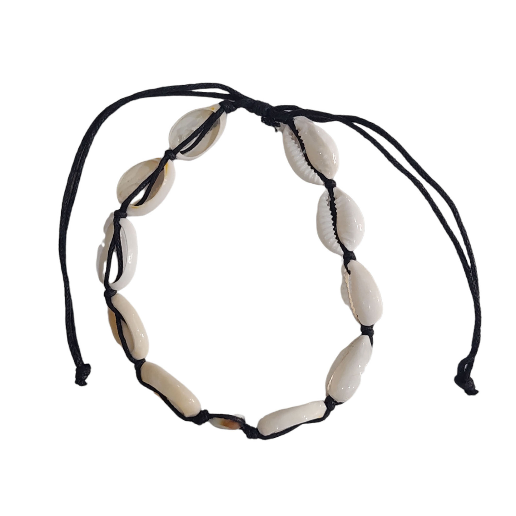 Cowry Shell Adjustable String Bracelet Black