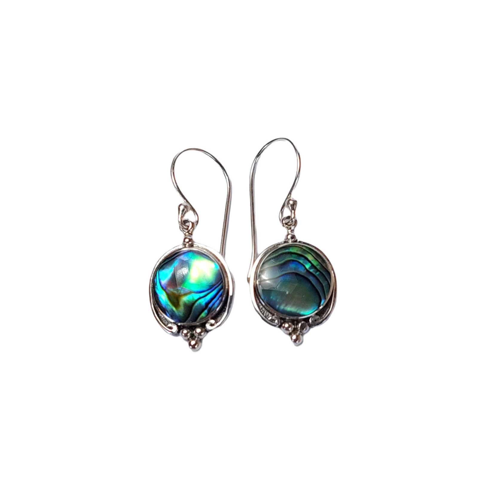 SE435 Sterling Silver Paua Circle Dangle Earrings