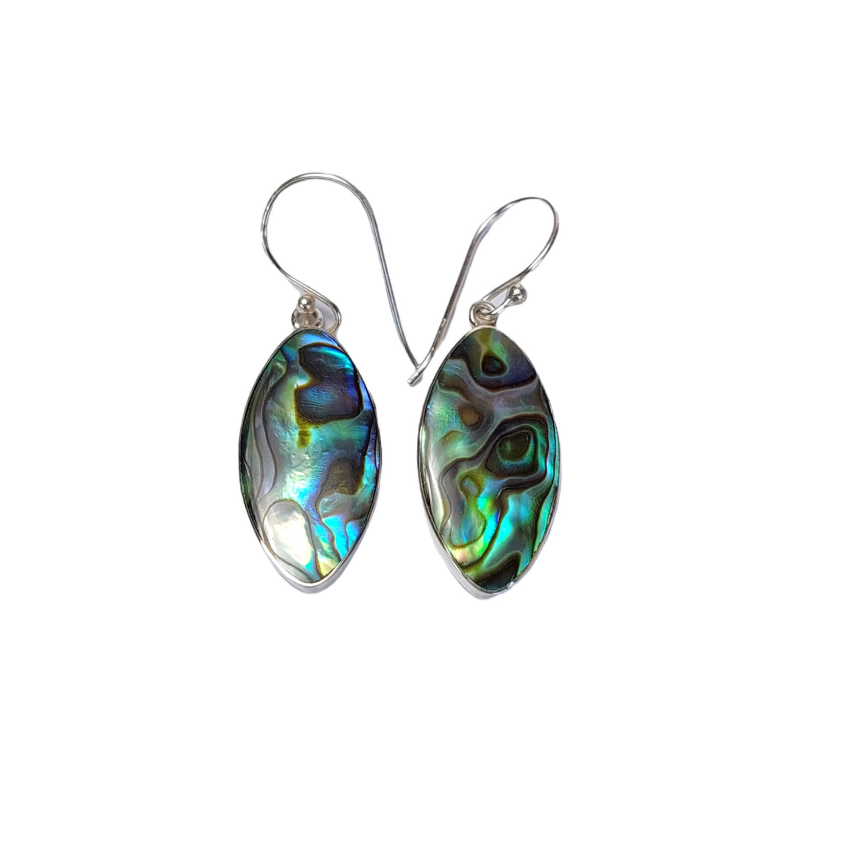 SE439 Sterling Silver Paua Shell Ellipse Dangle Earrings