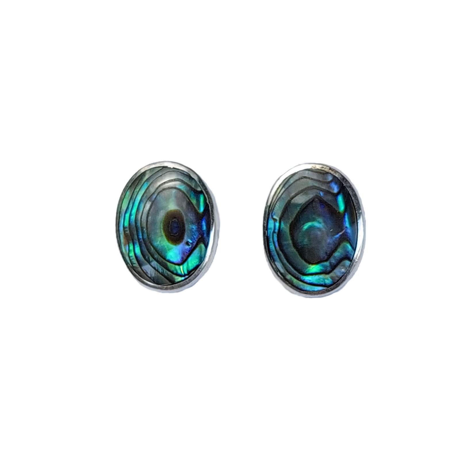 SE440 Sterling Silver Paua Shell Oval Stud Earrings