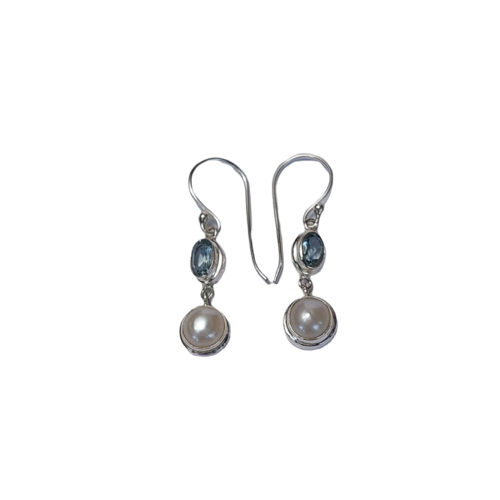 SE448 Sterling Silver Blue Topaz and Pearl Dangle Earrings