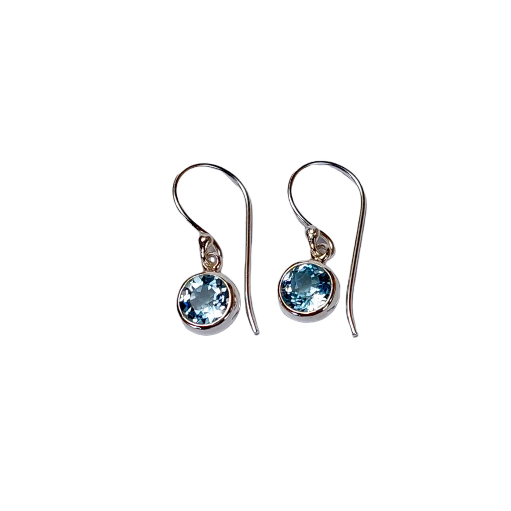 SE450 Sterling Silver Blue Topaz Round Dangle Earrings