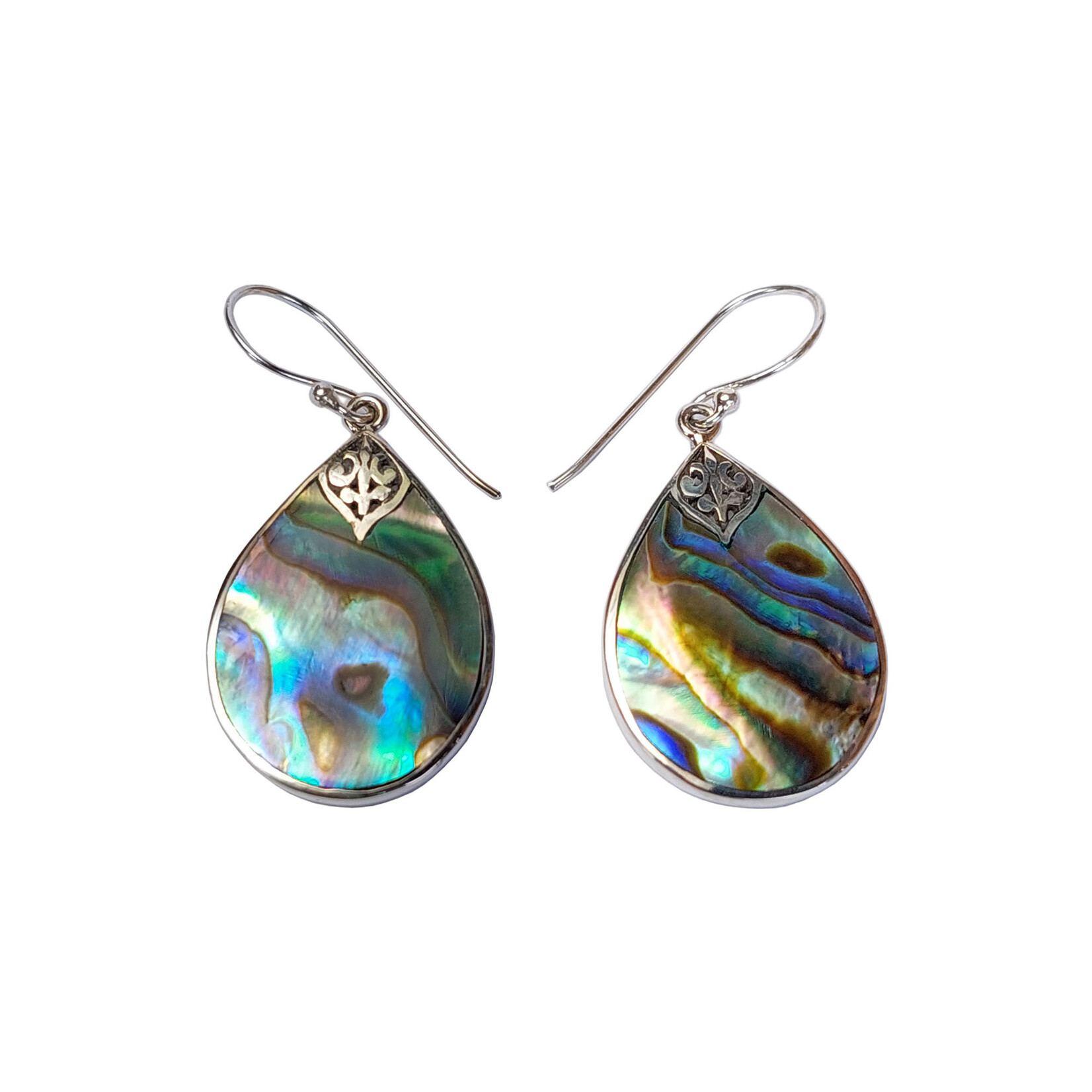 SE462 Sterling Silver Paua Shell Raindrop Dangle Earrings