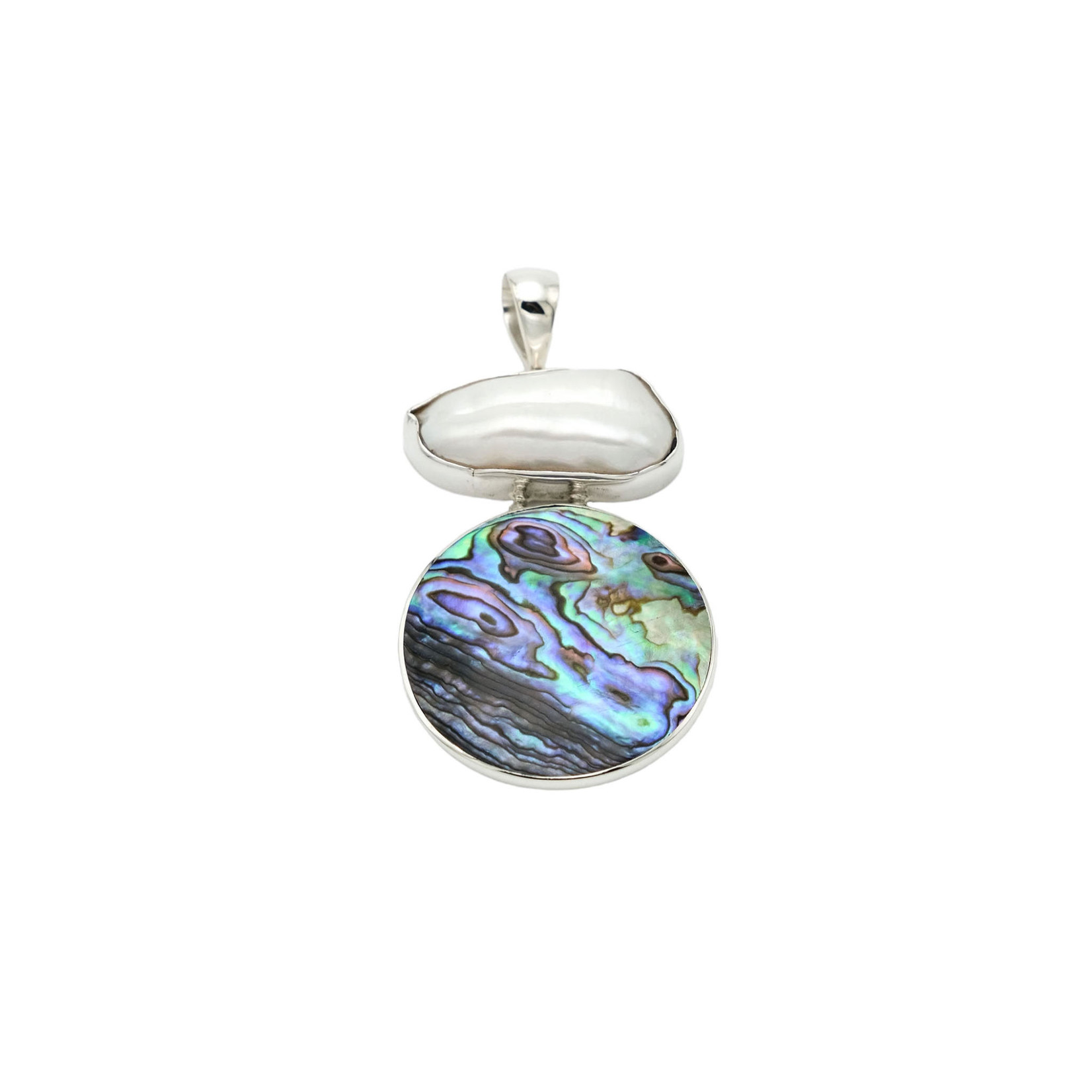 P333 Sterling Silver Paua Shell and Pearl Pendant