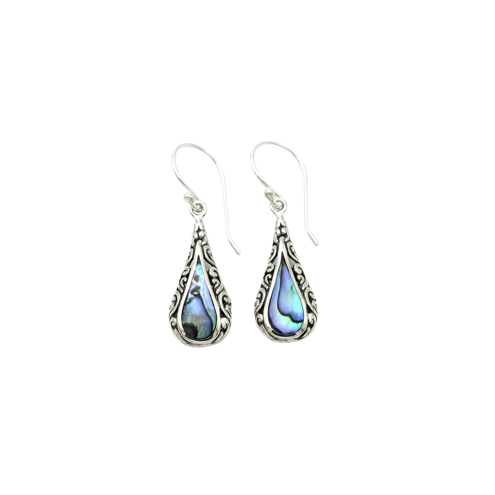 SE469 Sterling Silver Paua Shell Decorative Raindrop Earrings