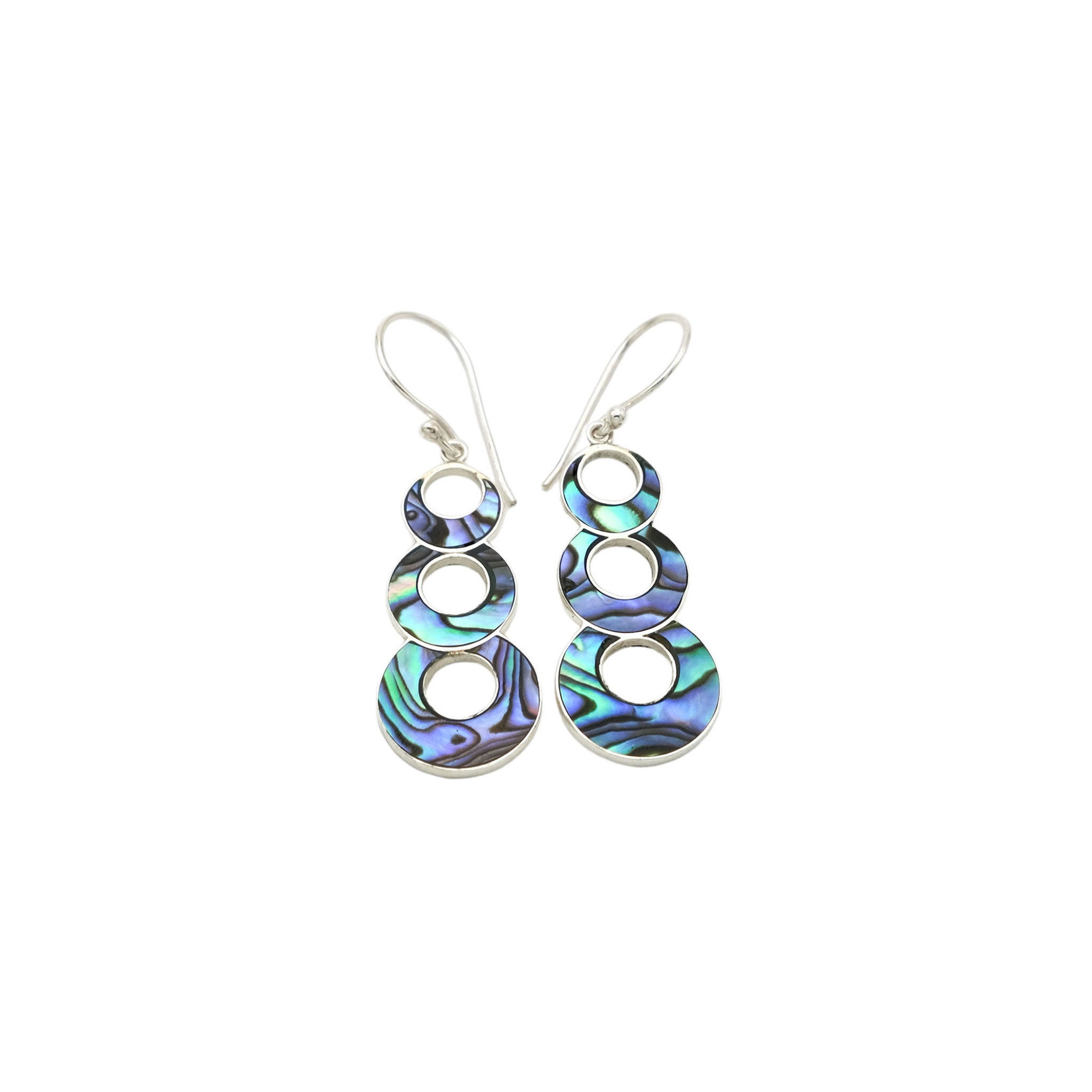 SE470 Sterling Silver Paua Shell Triple Circle Earrings