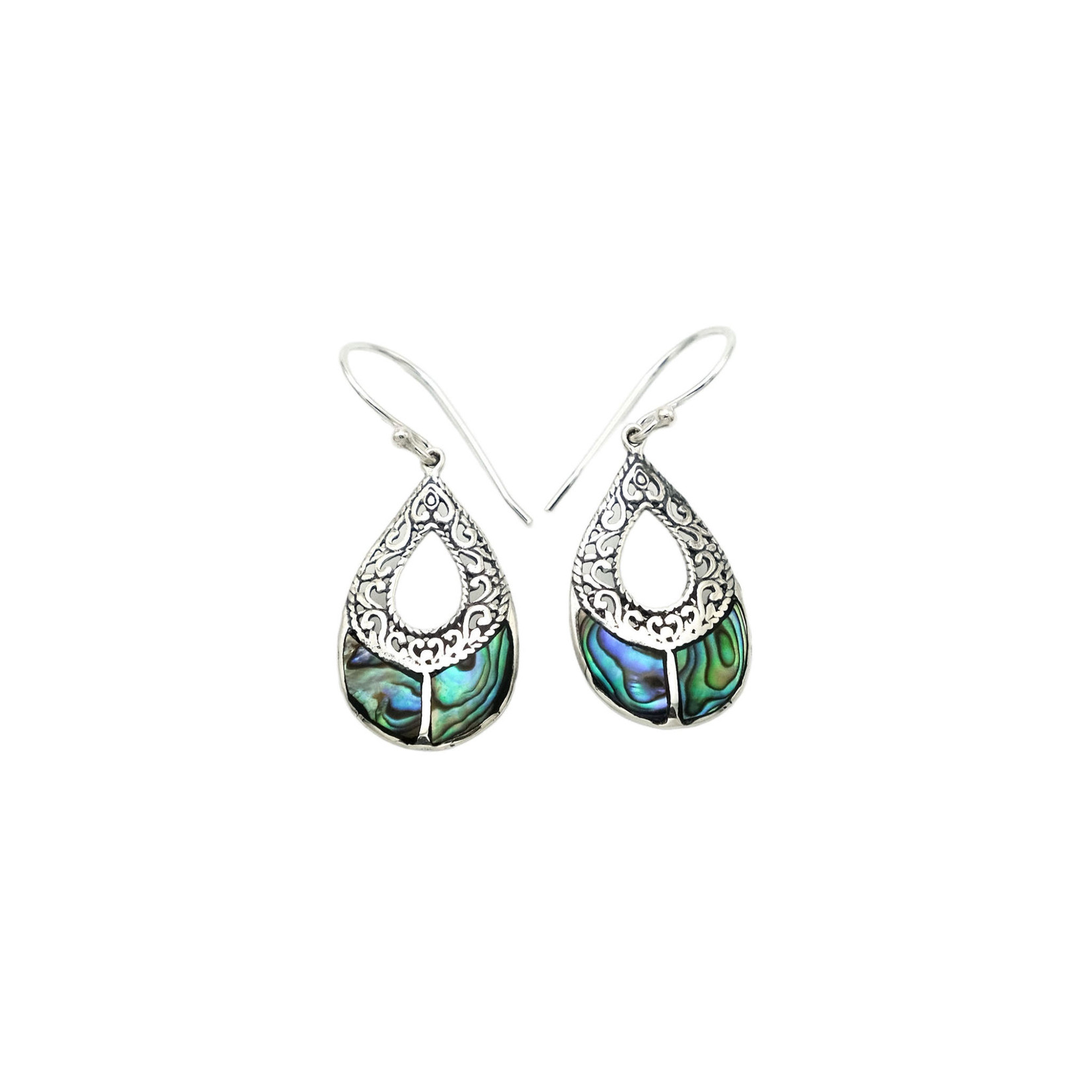 SE472 Sterling Silver Paua Shell Divided Raindrop Earrings