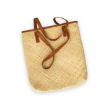 Hand Woven Ata Tote Bag with Brown Leather Handles