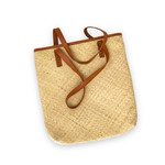 Hand Woven Rattan Skin Tote Bag with Brown Leather Handles Hand Woven Rattan Skin Tote Bag with Brown Leather Handles