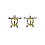 SE491G2 Sterling Silver Two Tone Petroglyph Turtle Stud Earrings