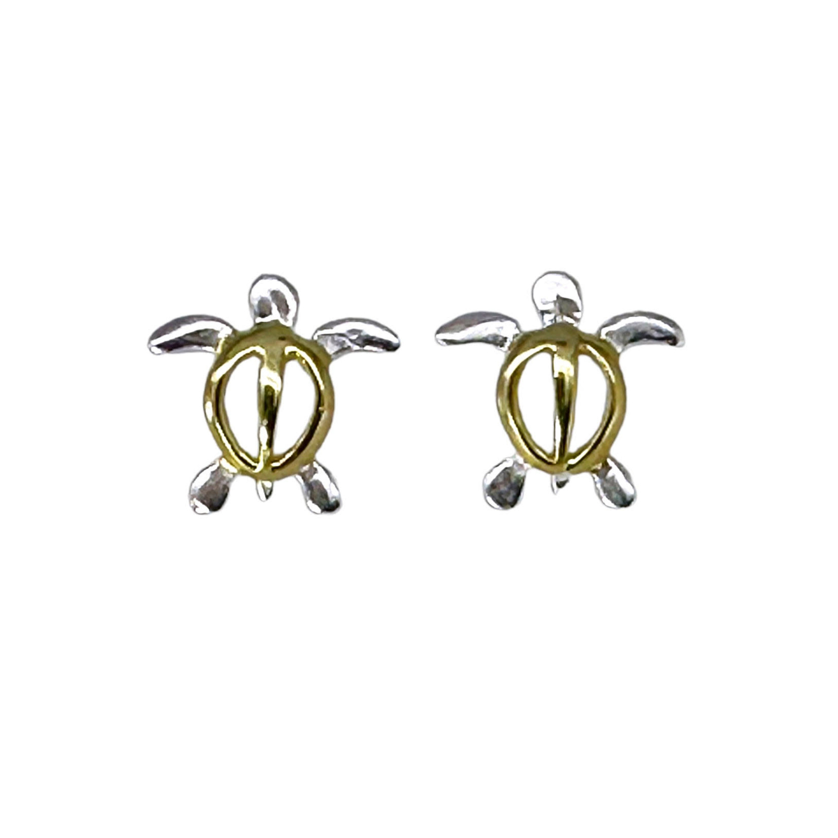 SE491G2 Sterling Silver Two Tone Petroglyph Turtle Stud Earrings