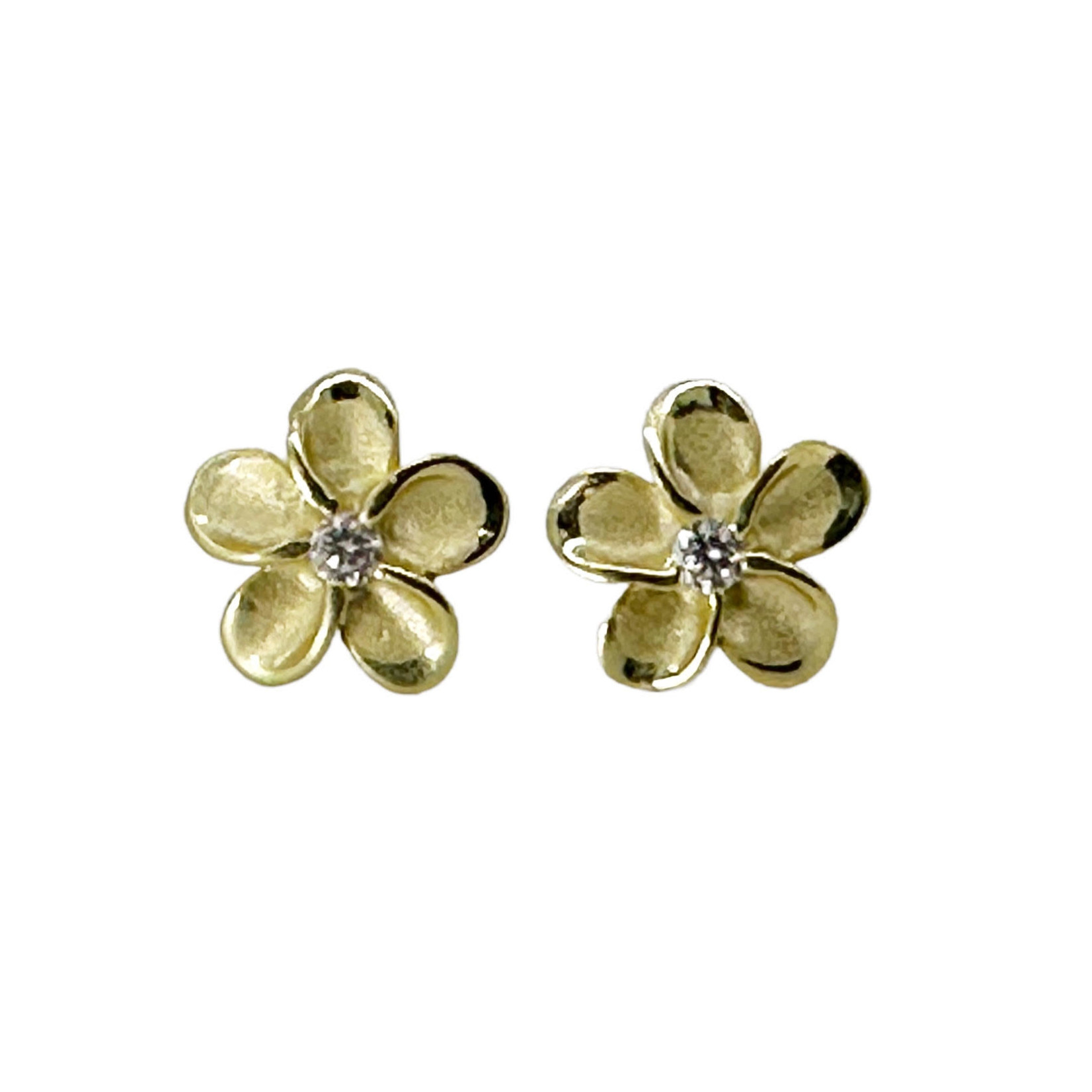 SE476G Sterling Silver Gold Plated Matte/Shiny Plumeria Stud Earrings