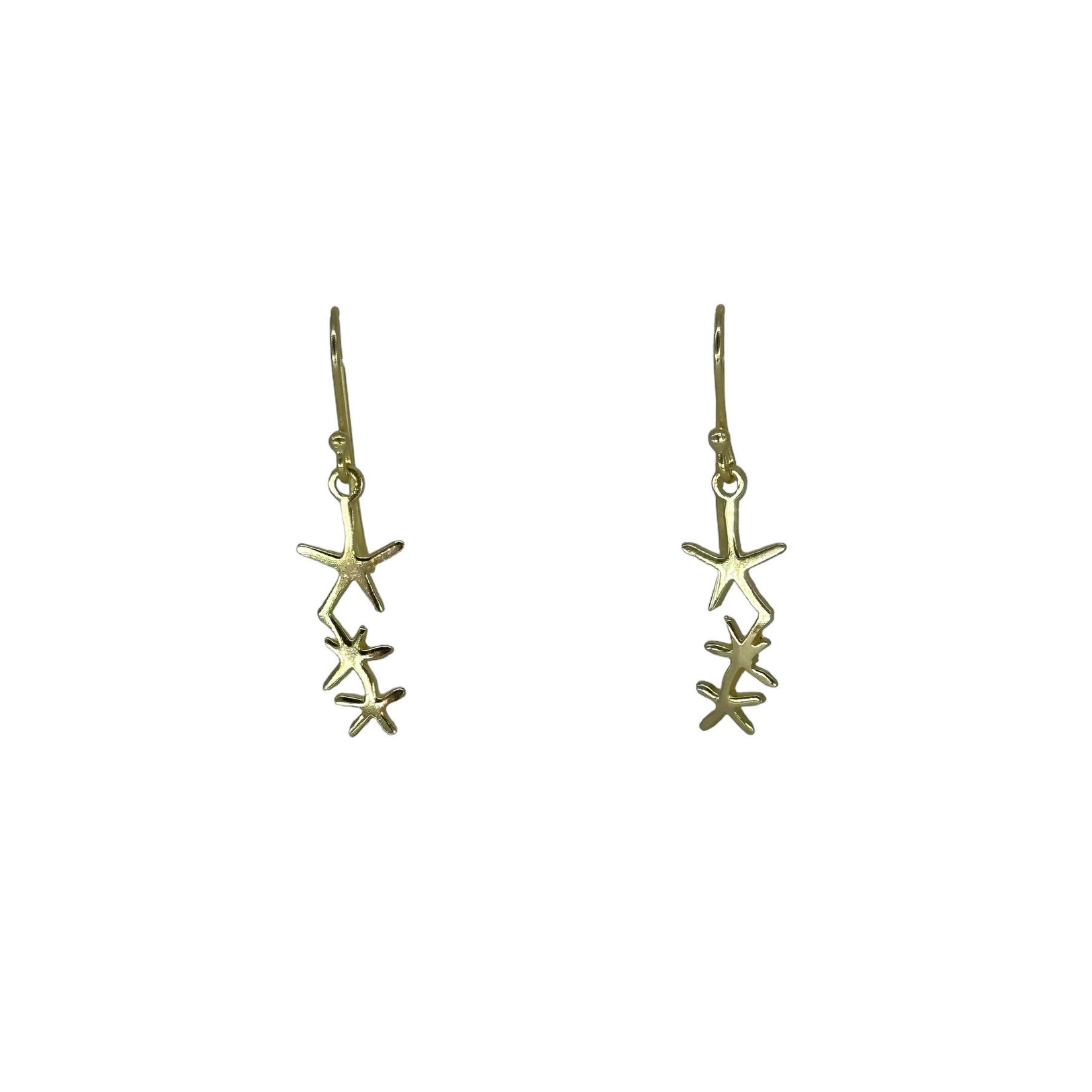 SE479G Sterling Silver Gold Plated Starfish Family Dangle Earrings