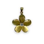 P341G Sterling Silver Gold Plated Plumeria Pendant with CZ