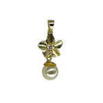 P344G Sterling Silver Gold Plated Plumeria Pearl Pendant