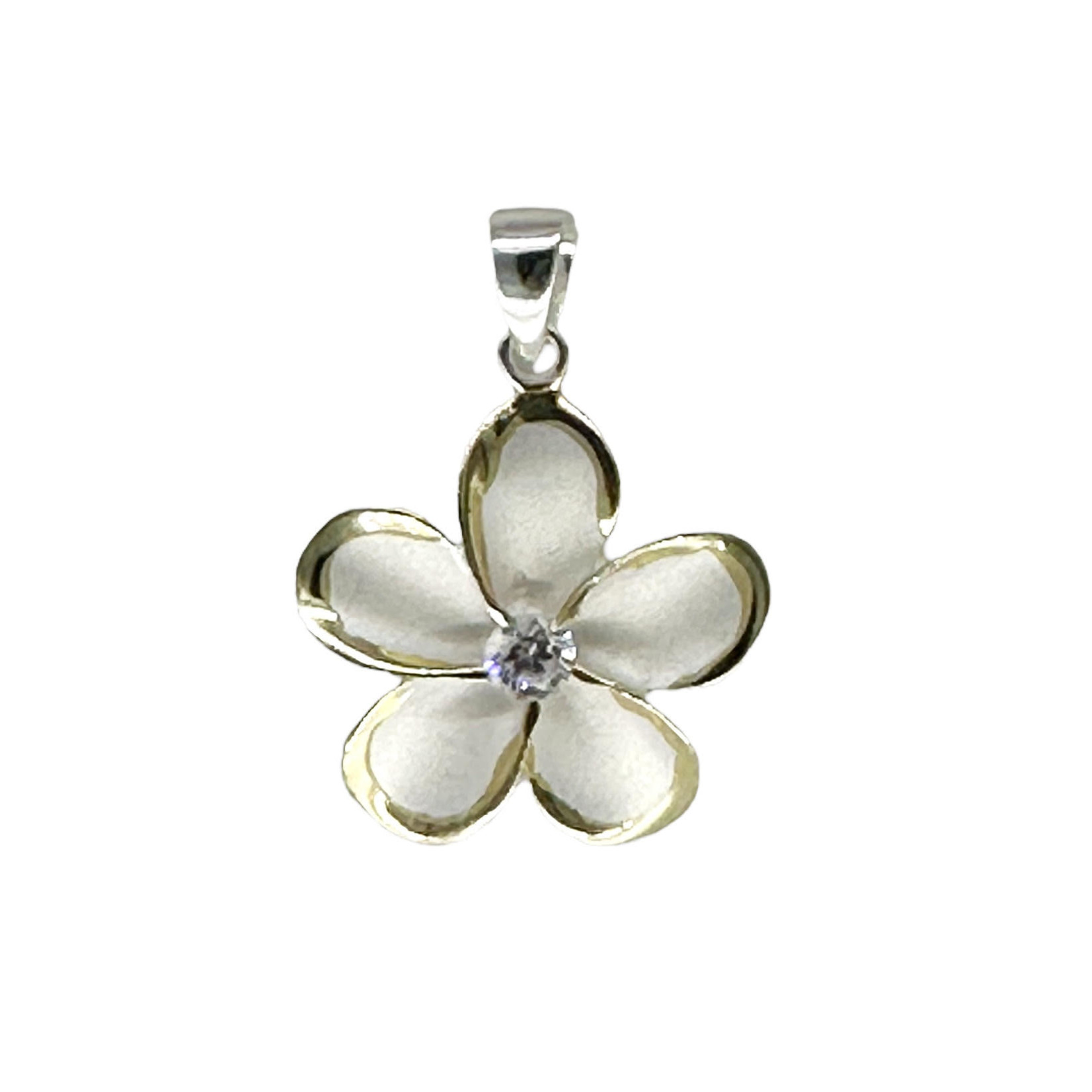 P342G Sterling Silver Gold Plated Shiny/Matte Plumeria Pendant