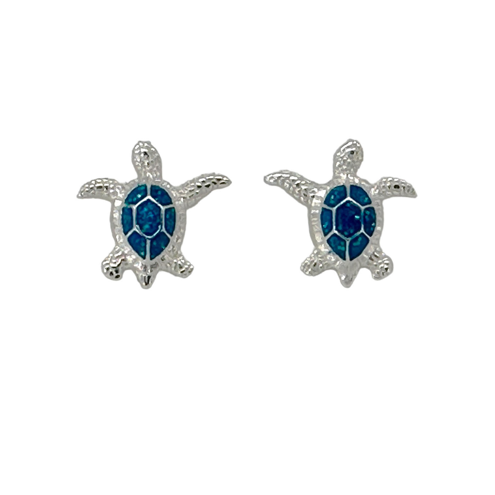 SE487 Sterling Silver Turtle Blue Glitter Enamel Stud Earrings