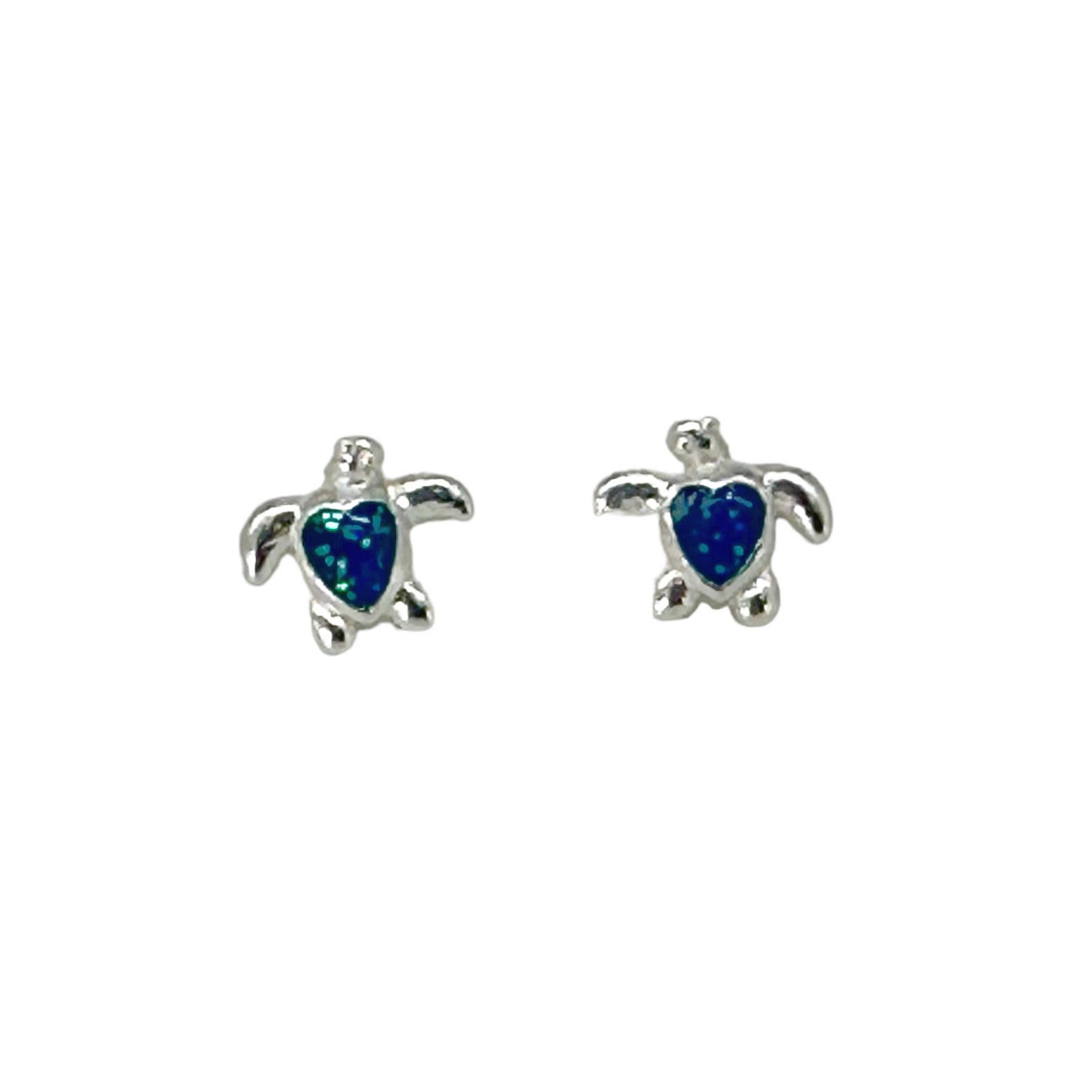 SE488 Sterling Silver Turtle Blue Sparkle Enamel Stud Earrings