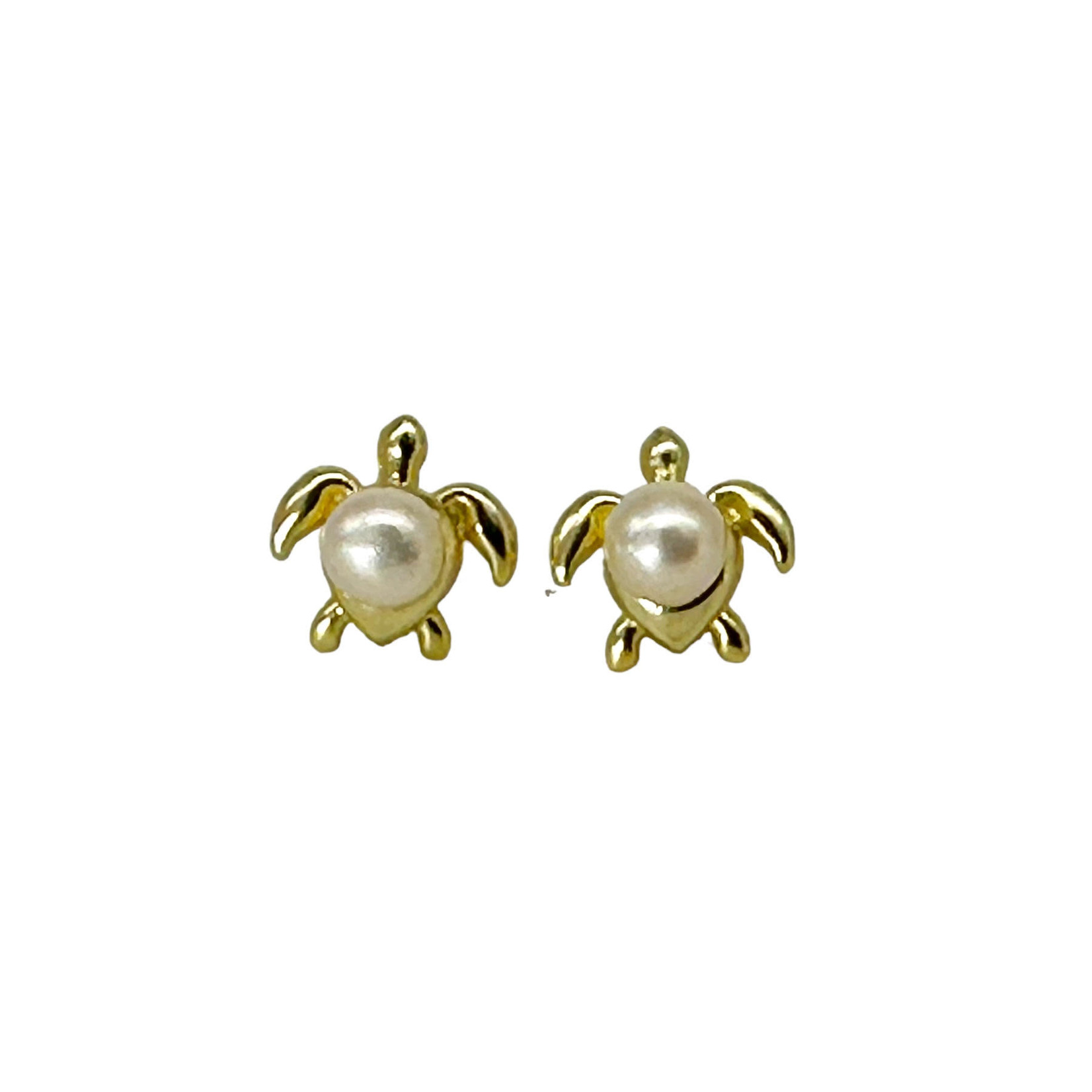 SE484G Sterling Silver Gold Plated Turtle Pearl Stud Earrings