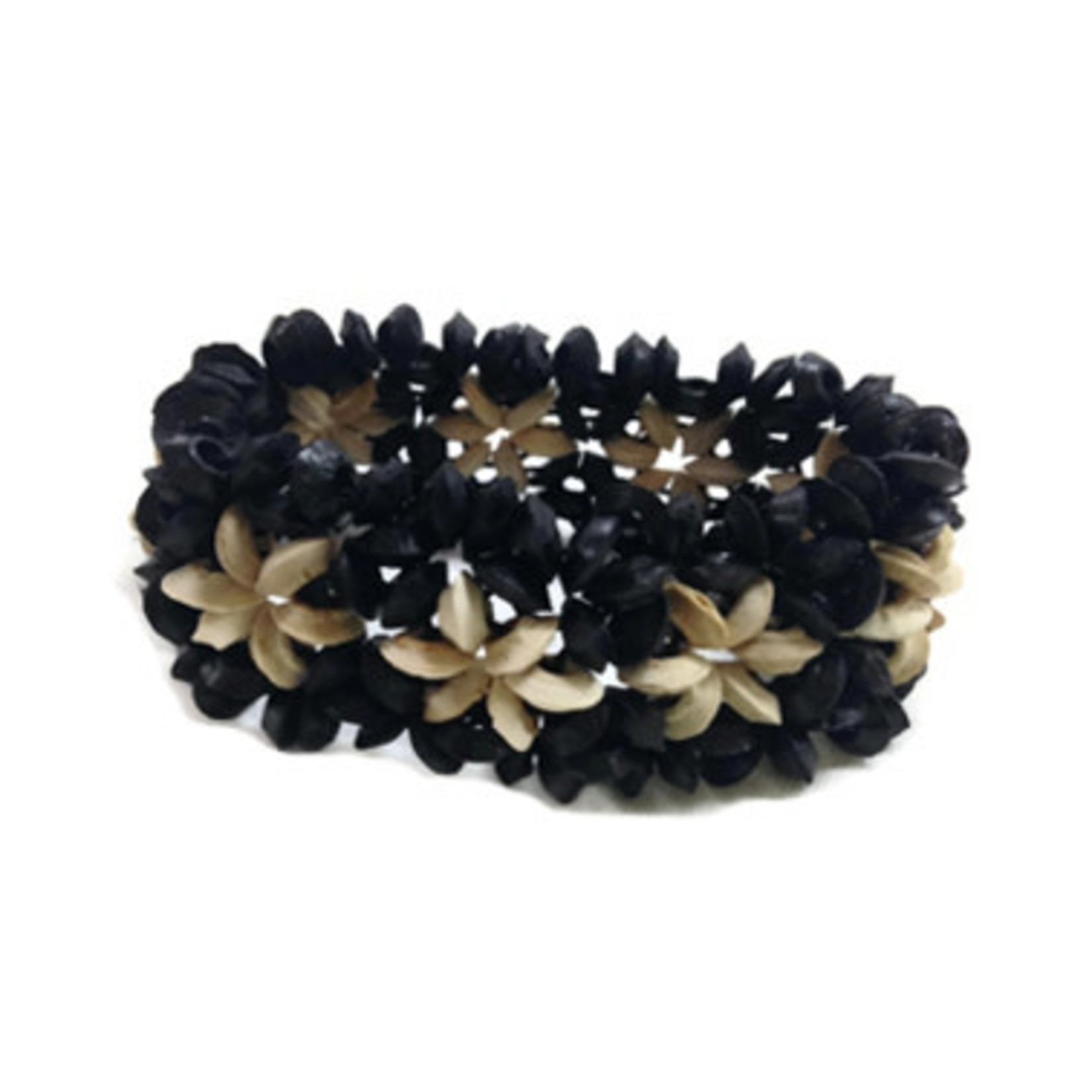 Coconut Wood Flower Stretch Bracelet Black, Pack of 10