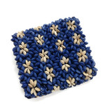 Coconut Wood Flower Stretch Bracelet Dark Blue, Pack of 10