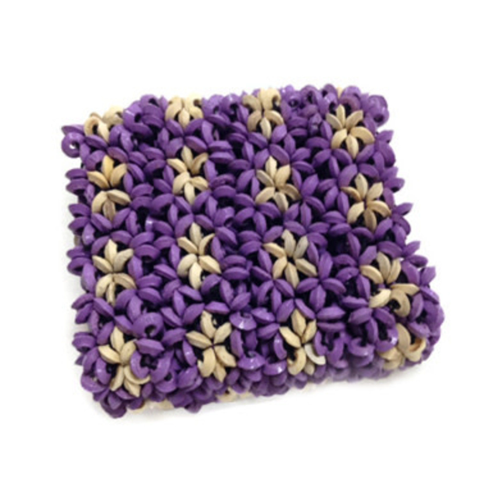 Coconut Wood Flower Stretch Bracelet Purple, Pack of 10