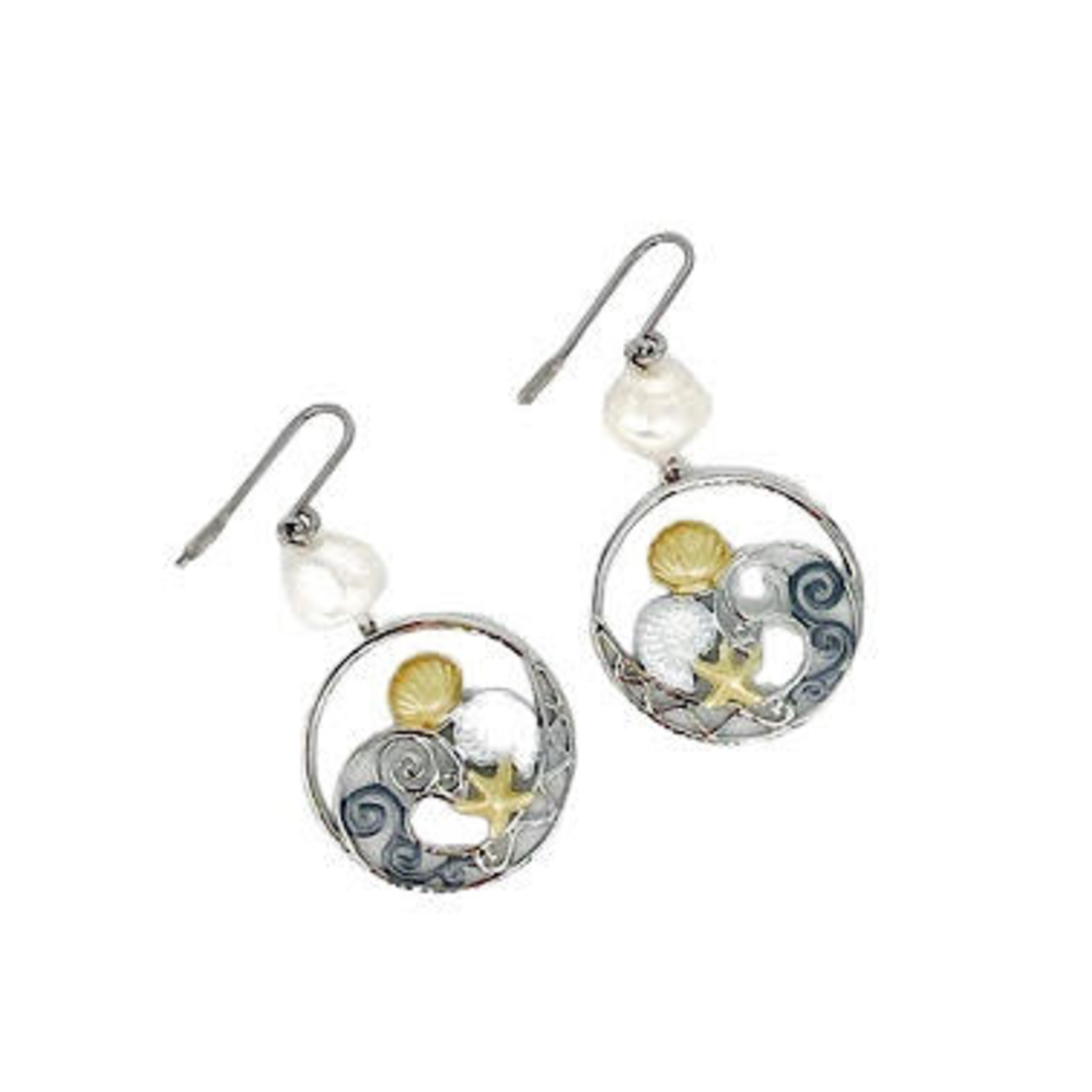 Tricolor Copper and Pearl Earrings Sealife White Pearl