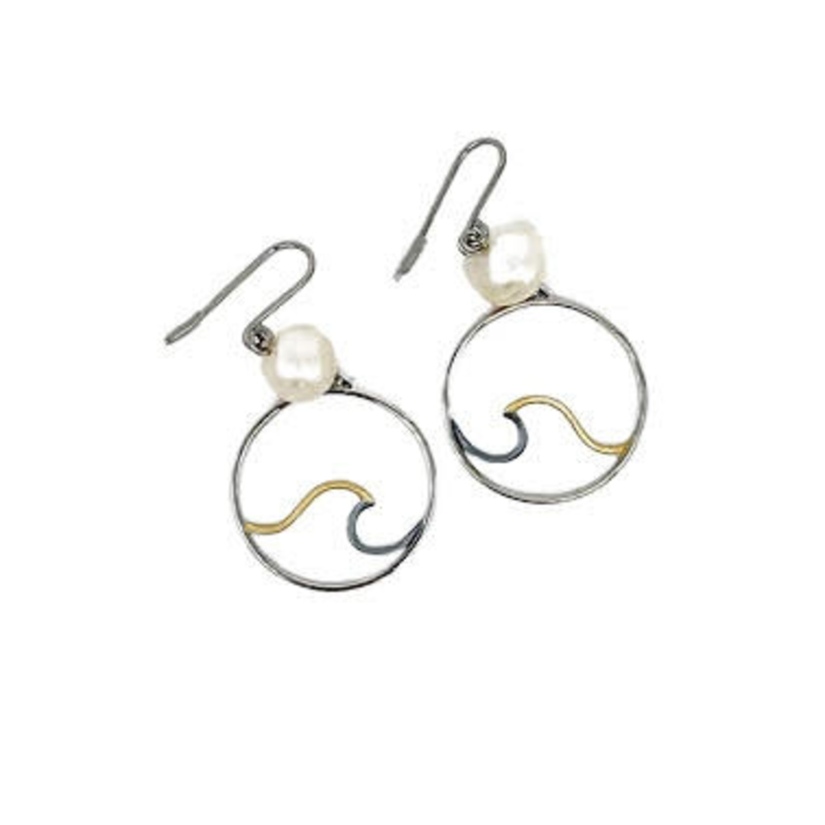 Tricolor Copper and Pearl Earrings Wave White Pearl