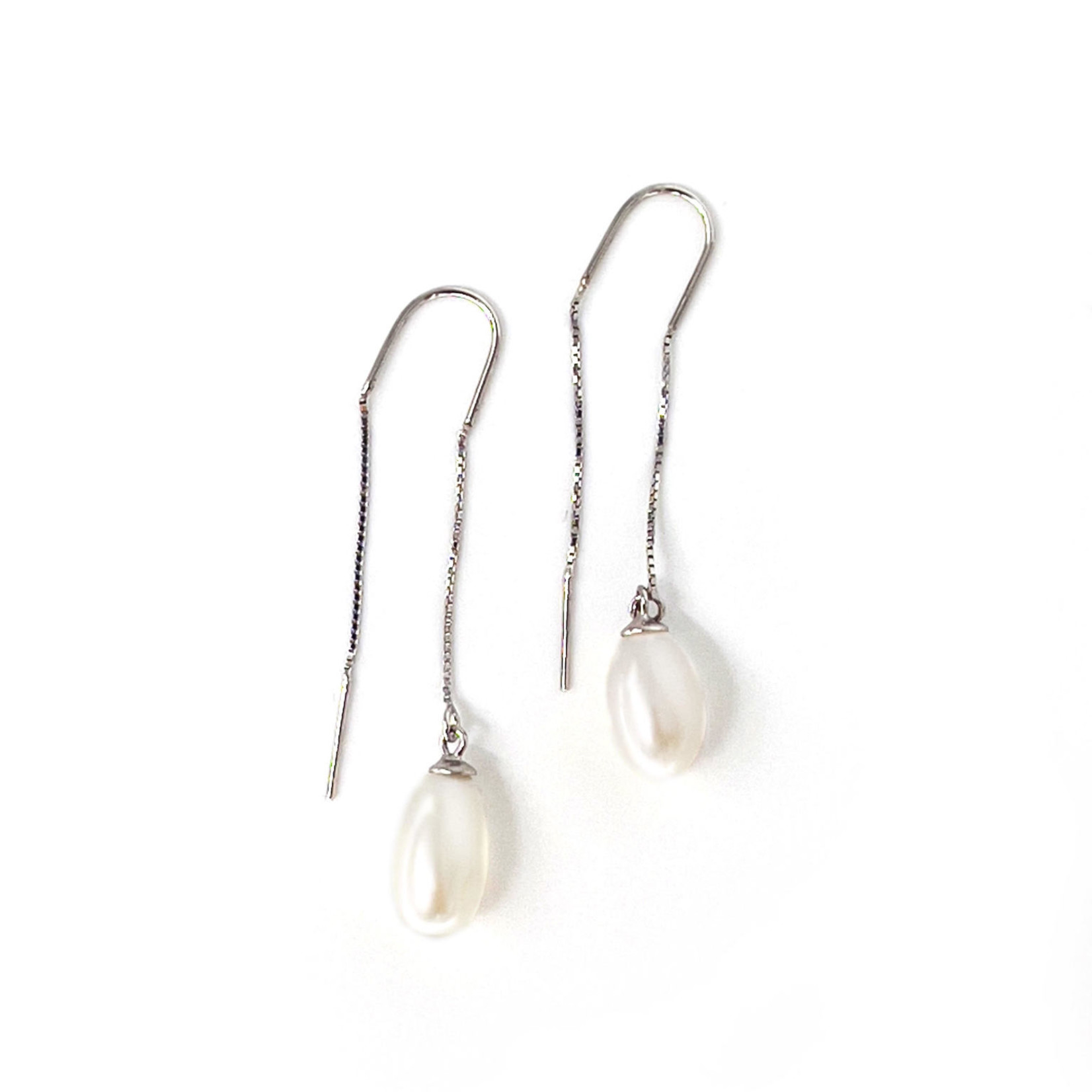 Sterling Silver Pearl Threader Earrings White SE312