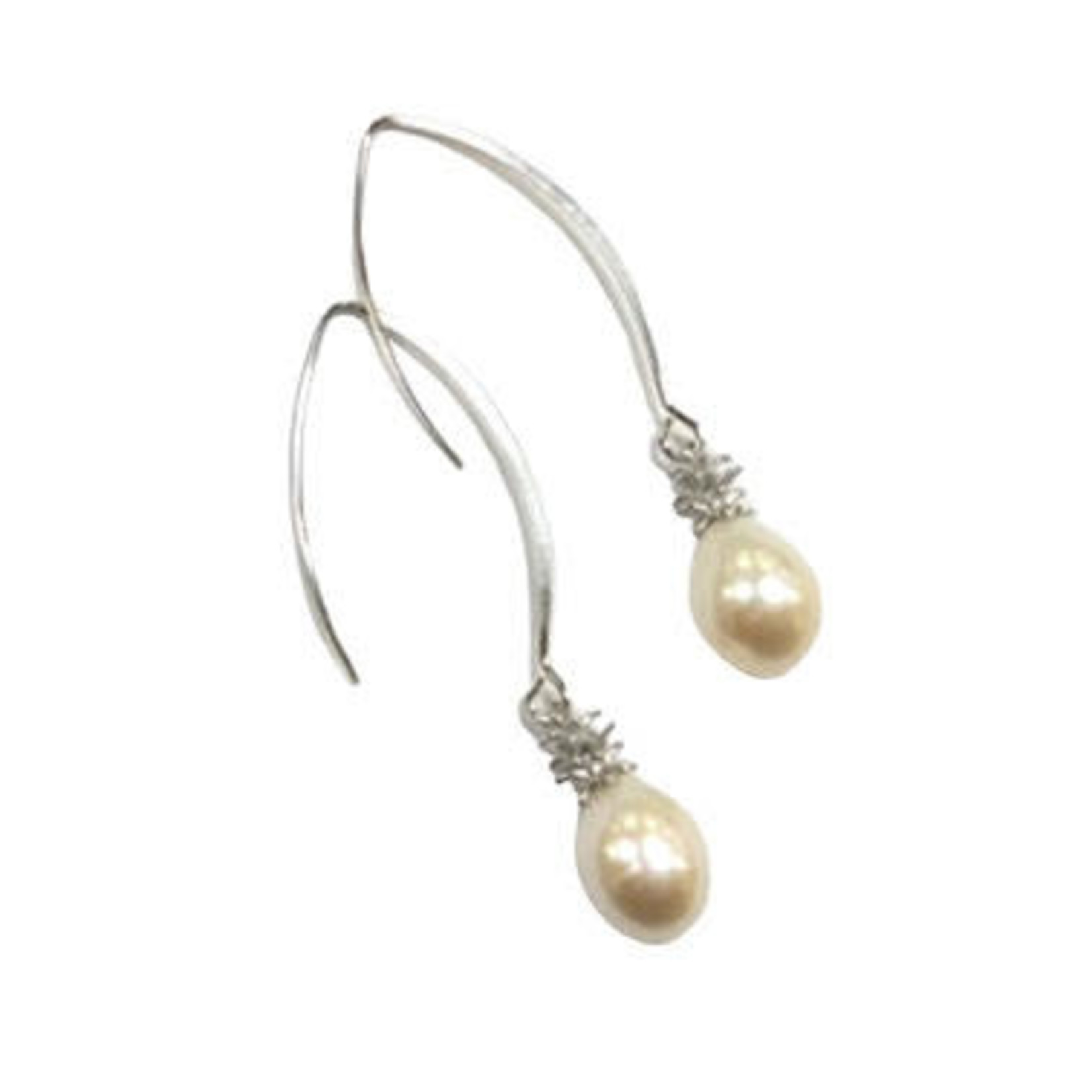 SE307 Sterling Silver White Pearl Pineapple on Modern Wire Dangle Earrings