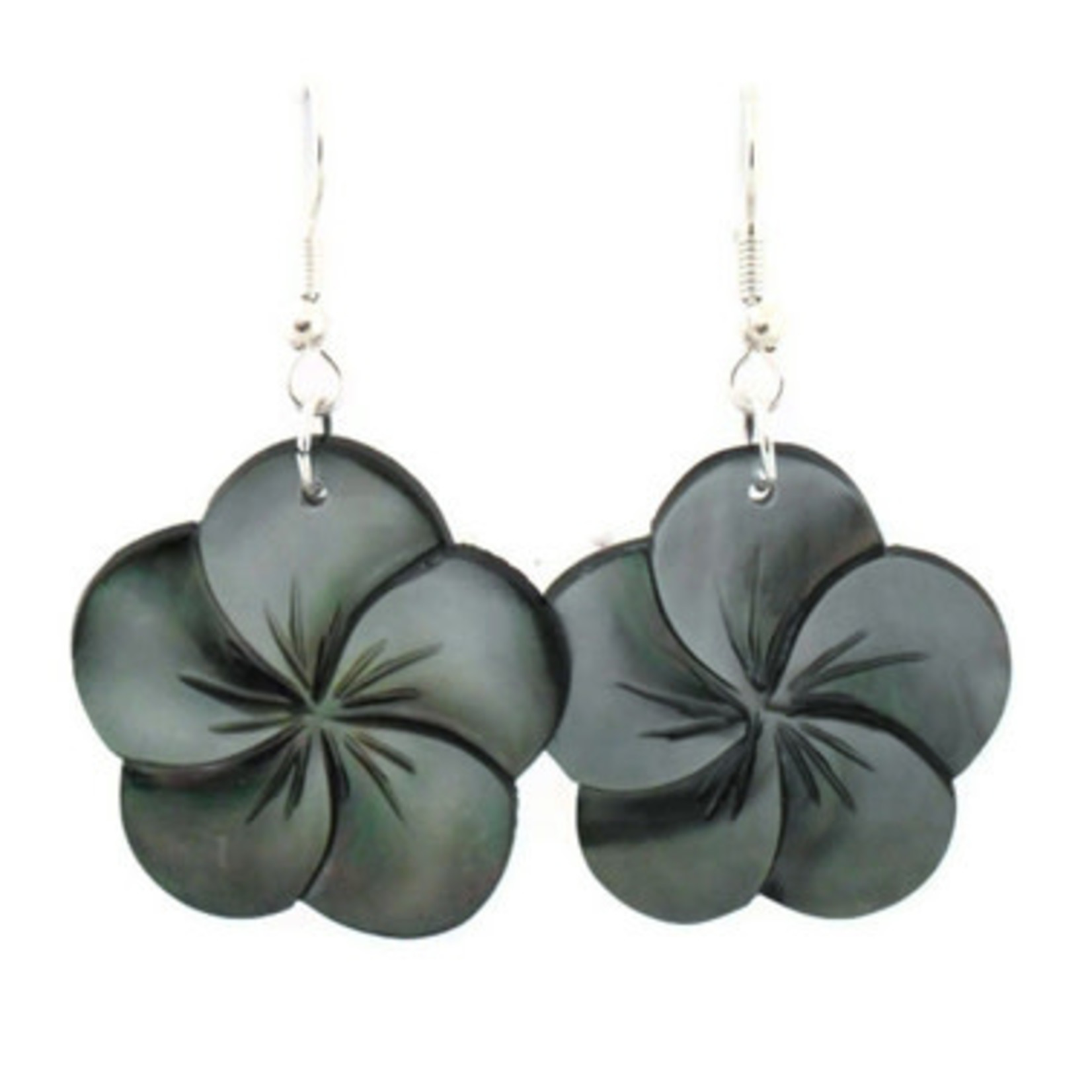 EB1 Island Shell Earrings Carved Grey Shell Plumeria