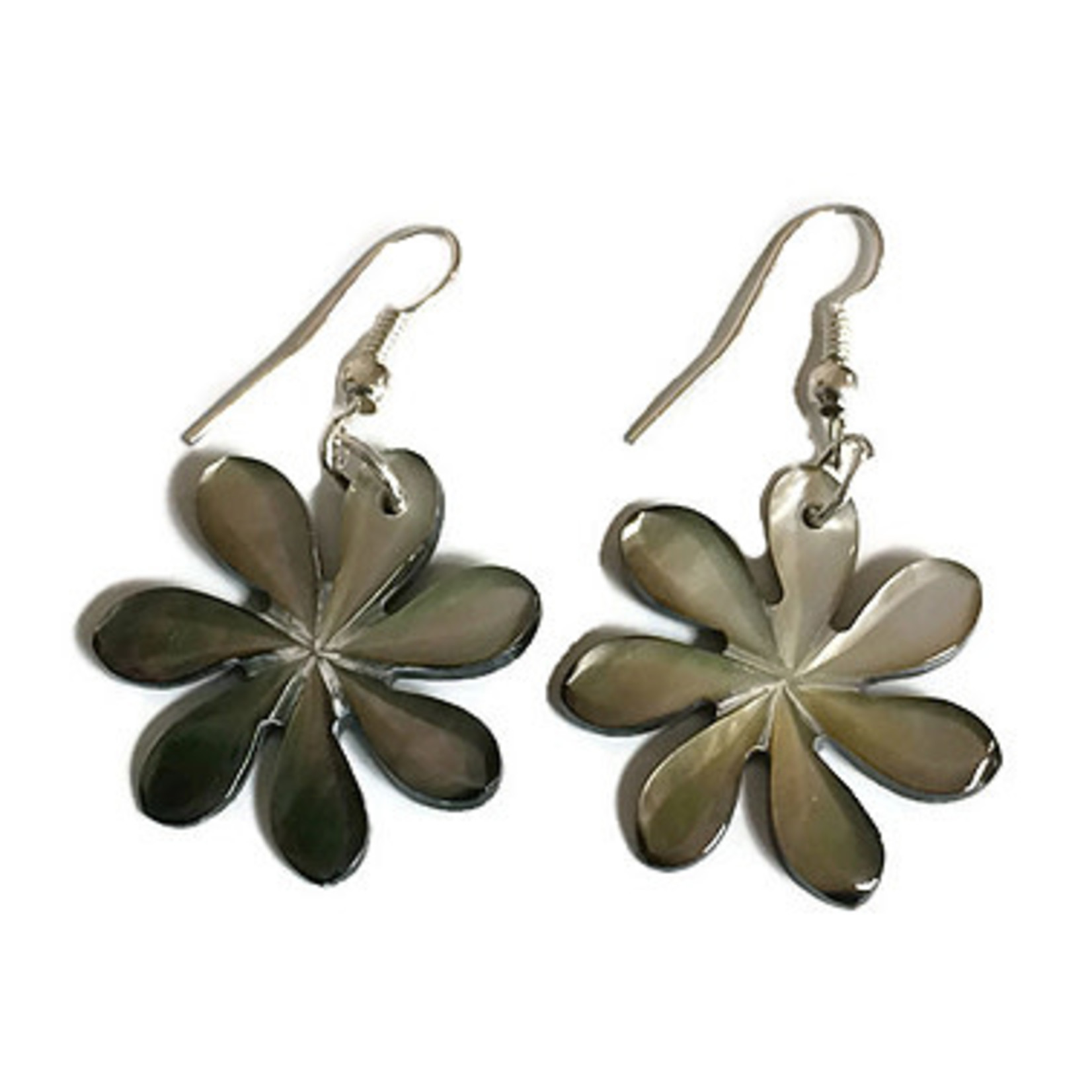 EB16 Shell Earrings Carved Grey Shell Small Flower