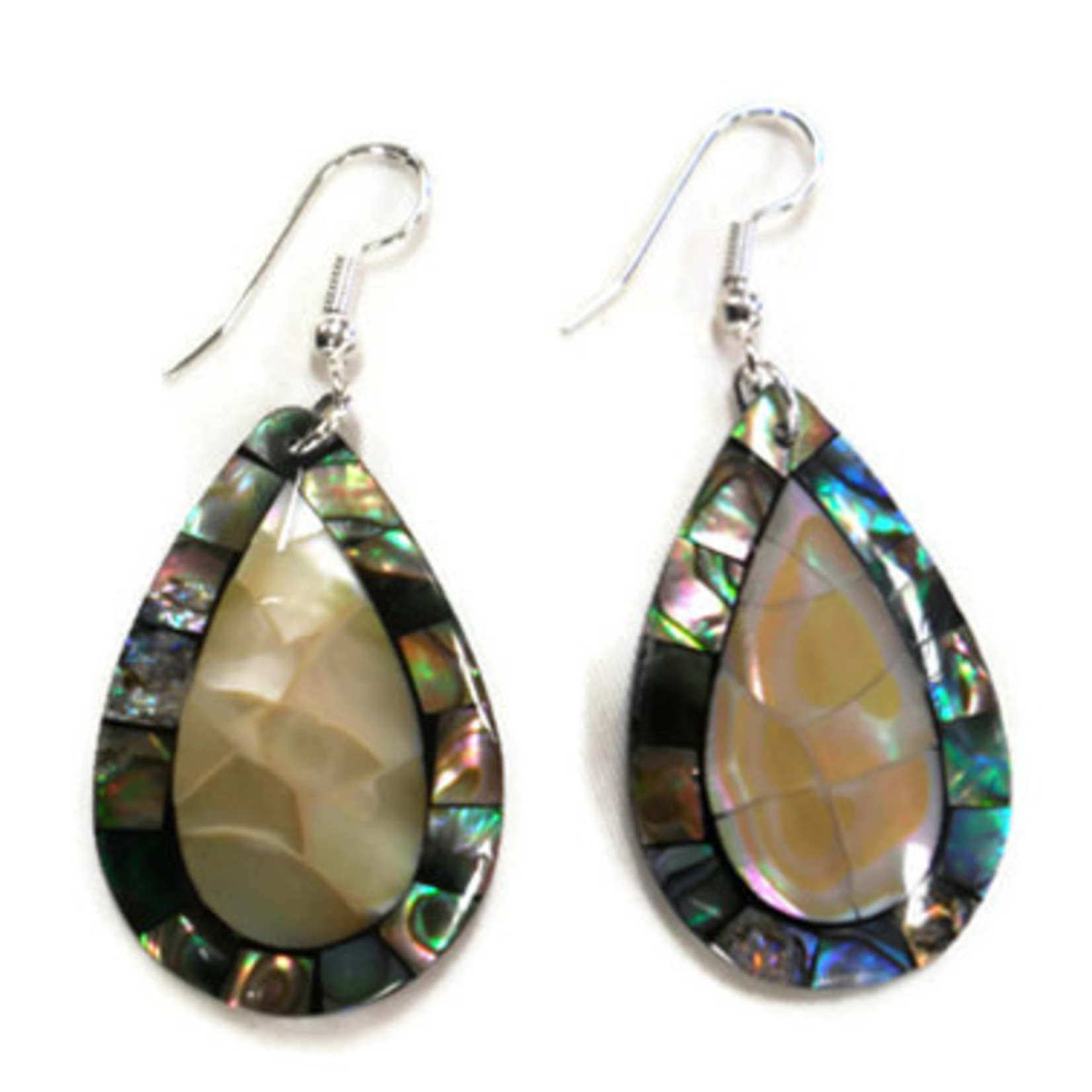 EA165 Island Shell Earrings Paua Raindrop with Mother of Pearl Inlay