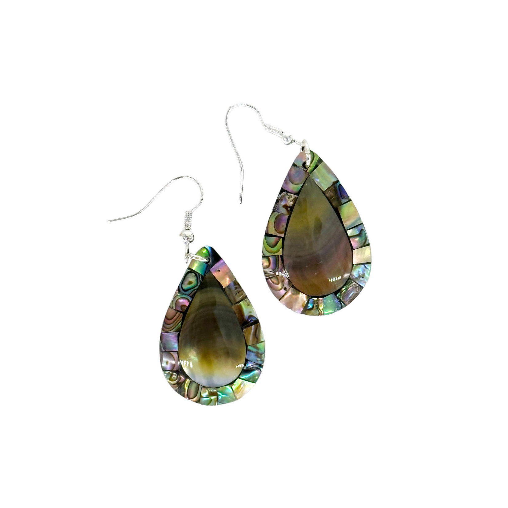 EA173 Island Shell Earrings Paua Rim Grey Shell Raindrop
