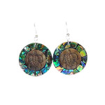 EB137 Shell Earrings Carved Paua Rim with Turtle