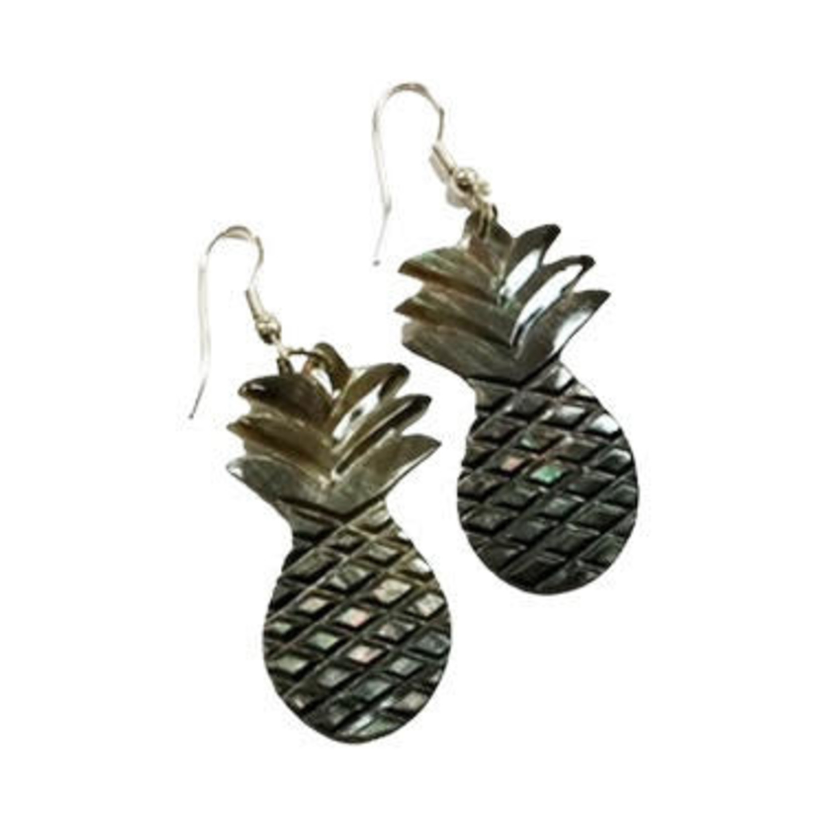 EA182A Island Shell Earrings Carved Pineapple Grey