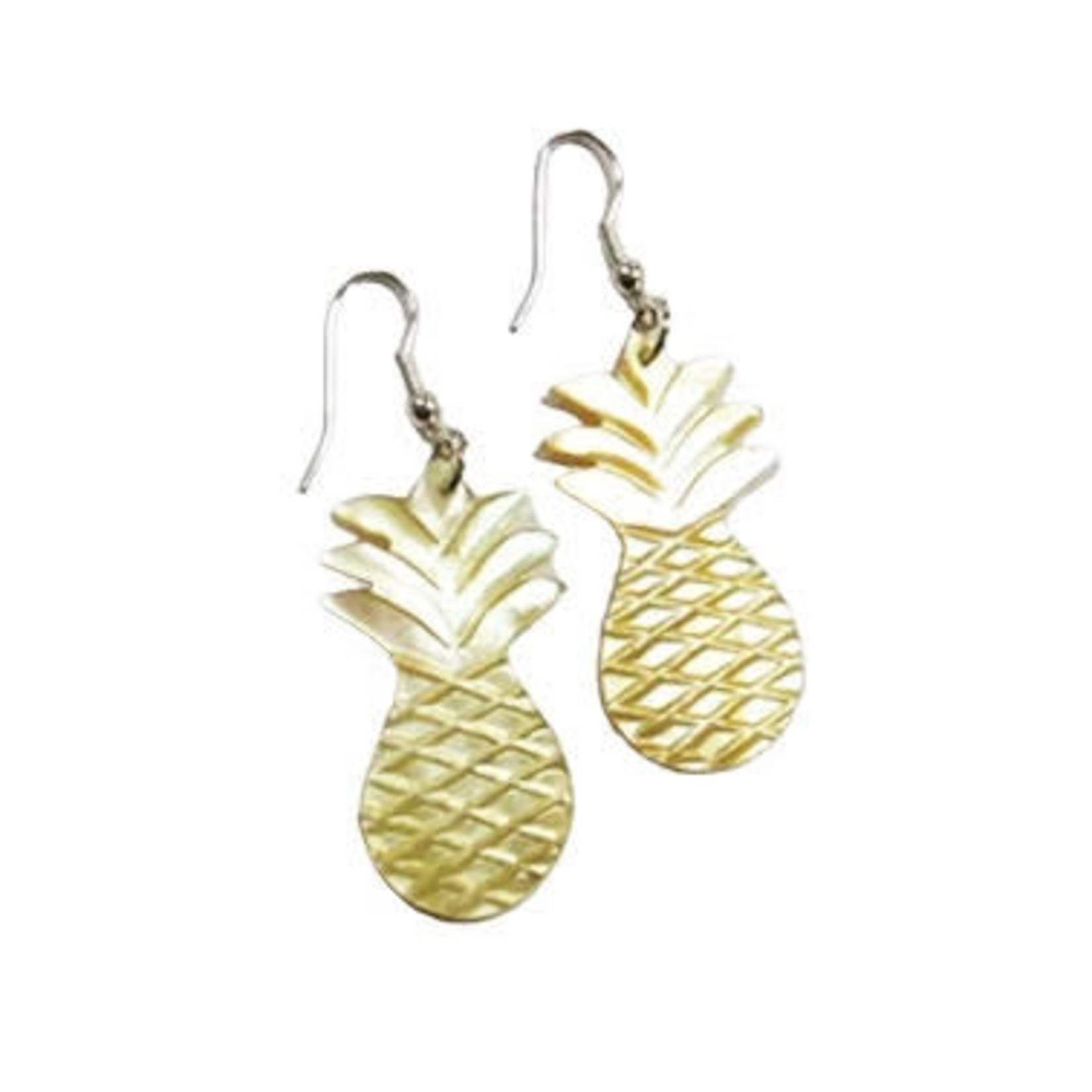 EA182 Island Shell Earrings Carved Pineapple Gold Mother of Pearl
