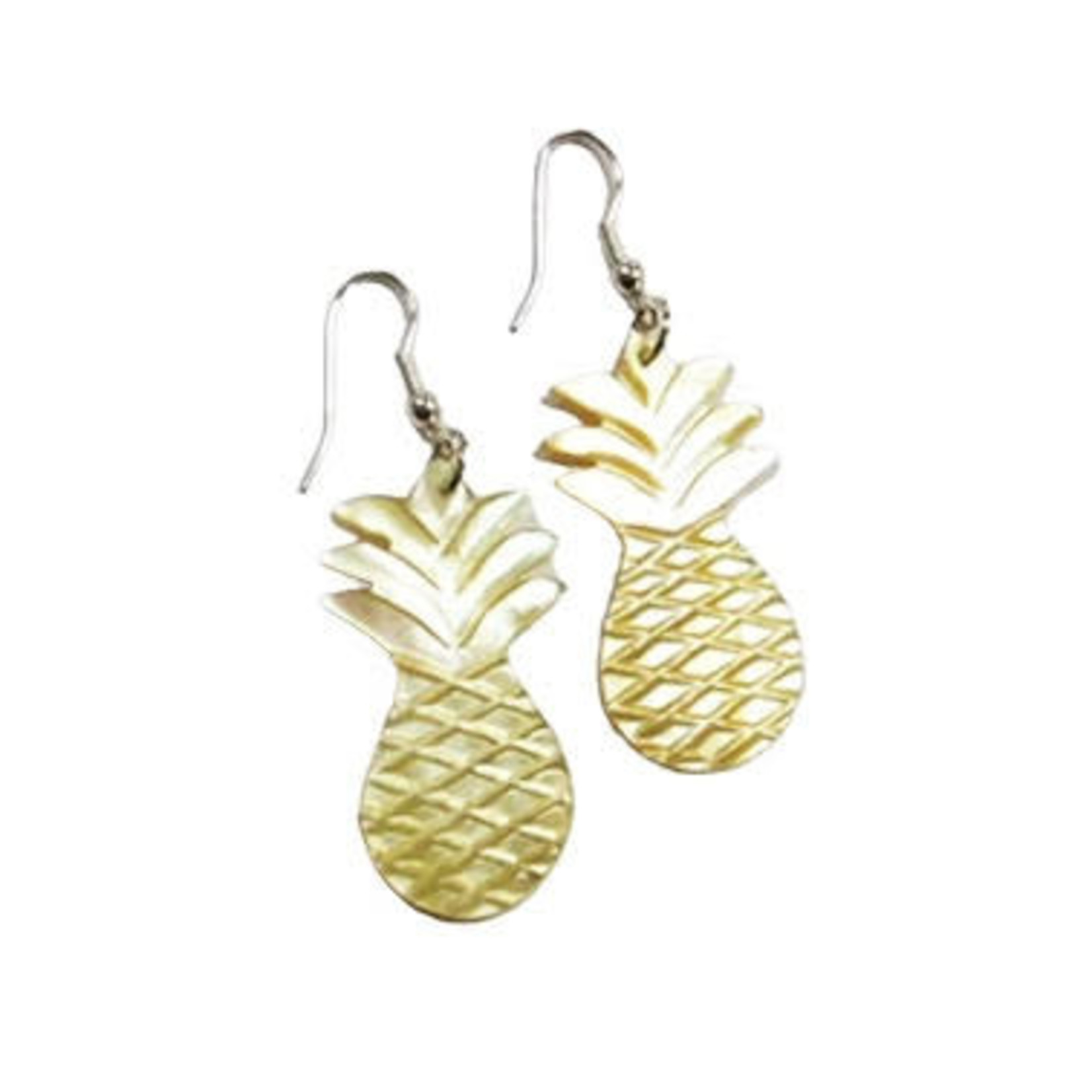EA182 Shell Earrings Carved Pineapple Gold Mother of Pearl